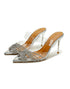 Silver Rhinestone Transparent Strap Stiletto High Heels Sandals