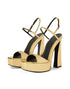 Golden Open Toe Ankle Strap Chunky Heel Sandals