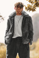 Men's Dark Grey Fur Plush Jacket Winter Warm Full Zip Coat with Pockets