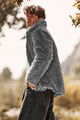 Men's Dark Grey Fur Plush Jacket Winter Warm Full Zip Coat with Pockets