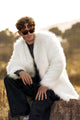 Men's White Plush Blazer Winter Warm Coat with Pockets