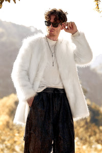 Men's White Plush Blazer Winter Warm Coat with Pockets