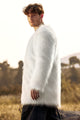 Men's White Plush Blazer Winter Warm Coat with Pockets