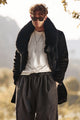 Men's Black Long Plush Slim Fit Blazer Winter Warm Coat with Pockets