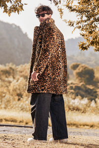 Men's Leopard Long Plush Winter Warm Coat