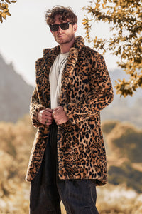 Men's Leopard Long Plush Winter Warm Coat