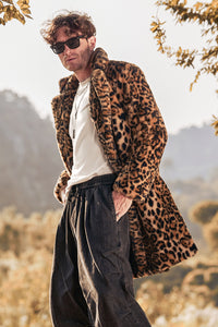 Men's Leopard Long Plush Winter Warm Coat