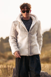 Men's Ivory Jacket Short Hooded Fashion Plush Winter Warm Coat