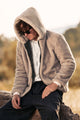 Men's Khaki Jacket Short Hooded Plush Winter Warm Full Zipper Coat