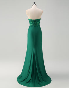 Green Sheath Sweetheart V-Neck Applique Prom Dress