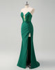 Green Sheath Sweetheart V-Neck Applique Prom Dress