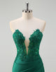 Green Sheath Sweetheart V-Neck Applique Prom Dress