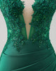 Green Sheath Sweetheart V-Neck Applique Prom Dress