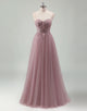 Taro A-Line Spaghetti Tulle Lace-up Back Prom Dress