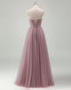 Taro A-Line Spaghetti Tulle Lace-up Back Prom Dress