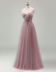 Taro A-Line Spaghetti Tulle Lace-up Back Prom Dress