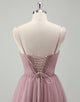 Taro A-Line Spaghetti Tulle Lace-up Back Prom Dress