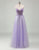 Purple A-Line Spaghetti Applique Tulle Prom Dress