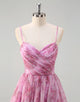 Pinkish Purple A-Line Spaghetti Tulle Prom Dress