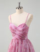 Pinkish Purple A-Line Spaghetti Tulle Prom Dress