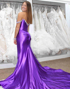 Silver Mermaid Off The Shoulder Ruched Prom Dress with Slit