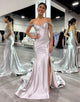 Silver Mermaid Off The Shoulder Ruched Prom Dress with Slit