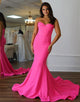 Hot Pink Mermaid Strapless Sleeveless Prom Dress