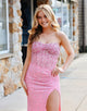 Pink Sheath Strapless Sequin Prom Dress with Slit