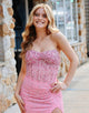 Pink Sheath Strapless Sequin Prom Dress with Slit