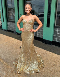 Golden Mermaid Strapless Sequin Prom Dress