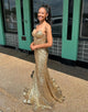 Golden Mermaid Strapless Sequin Prom Dress