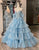 Blue A-Line Sweetheart Cascading Ruffles Long Prom Dress