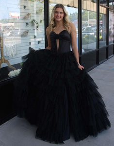 Black A-Line Sweetheart Tulle Long Prom Dress