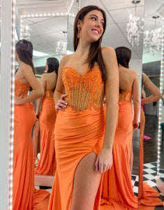 Orange Sheath Sweetheart Lace-up Prom Dress with Slit