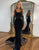 Black Sheath Spaghetti Prom Dress with Sweep Train