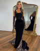 Black Sheath Spaghetti Prom Dress with Sweep Train