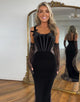 Black Sheath Spaghetti Prom Dress with Sweep Train