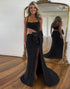 Black Sheath Spaghetti Bow Prom Dress with Sweep Train