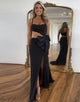 Black Sheath Spaghetti Bow Prom Dress with Sweep Train