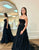 Black A-Line Strapless Tulle Long Prom Dress