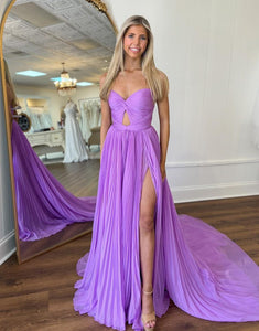 Purple A-Line Sweetheart Slit Prom Dress with Sweep Train