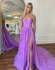 Purple A-Line Sweetheart Slit Prom Dress with Sweep Train