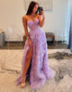 Purple A-Line Strapless Sleeveless Slit Prom Dress