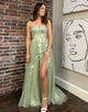 Green A-Line Sweetheart 3D Flower Prom Dress