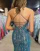 Blue Sheath Spaghetti Sequins Prom Dress