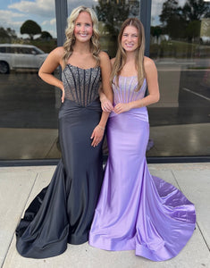 Purple Mermaid Bateau Neck Strapless Sequin Prom Dress