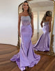 Purple Mermaid Strapless Prom Dress with Sleeveless