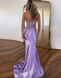 Purple Mermaid Strapless Prom Dress with Sleeveless