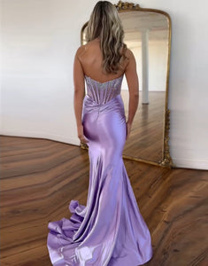 Purple Mermaid Bateau Neck Strapless Sequin Prom Dress