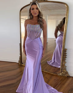 Purple Mermaid Bateau Neck Strapless Sequin Prom Dress